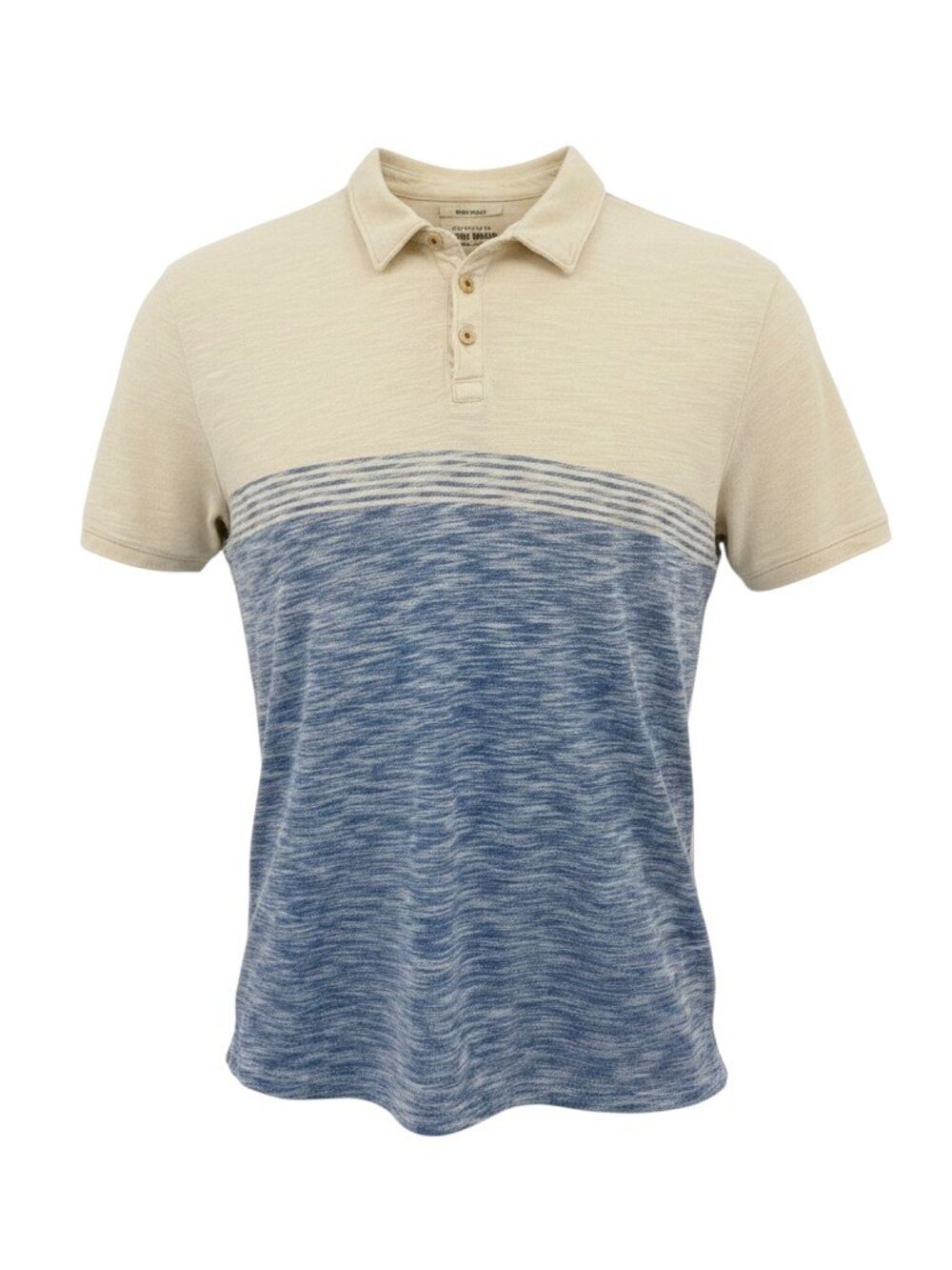 Lucky Brand Pacific Polo Shirt Men's L Blue Cream Colorblock Slub Knit Cotton